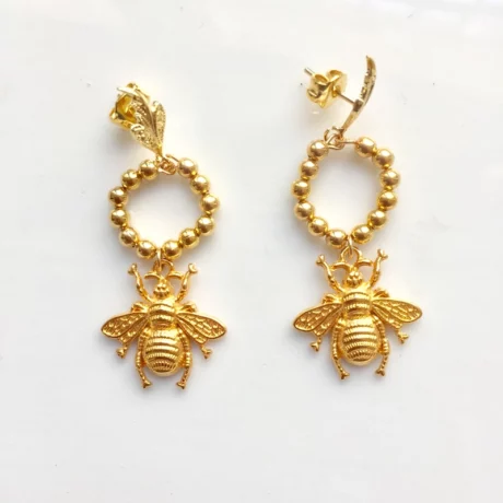 Boucles d'oreilles boules et abeilles dorées