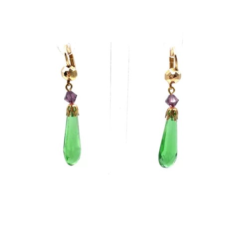 boucles d'oreilles goutte verte art déco et attache dormeuse