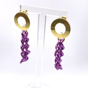 Boucles d'oreilles créole doré et chaine violette