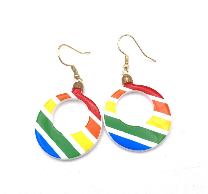 Boucles d'oreilles upcyclées créole arc en ciel