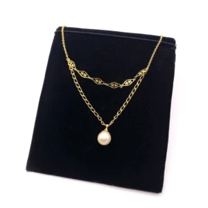 Collier double chaine et perle pendant