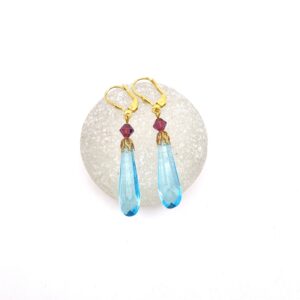 Boucles d'oreilles pendantes avec goutte de cristal bleu art déco