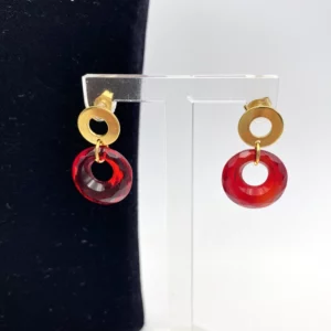 Boucles d'oreilles avec pendant créole rouge en verre vintage