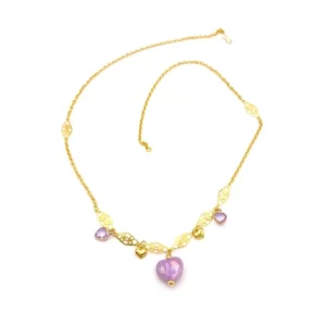 Collier charmes coeurs violet