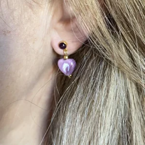 Boucles oreilles coeur céramique mauve